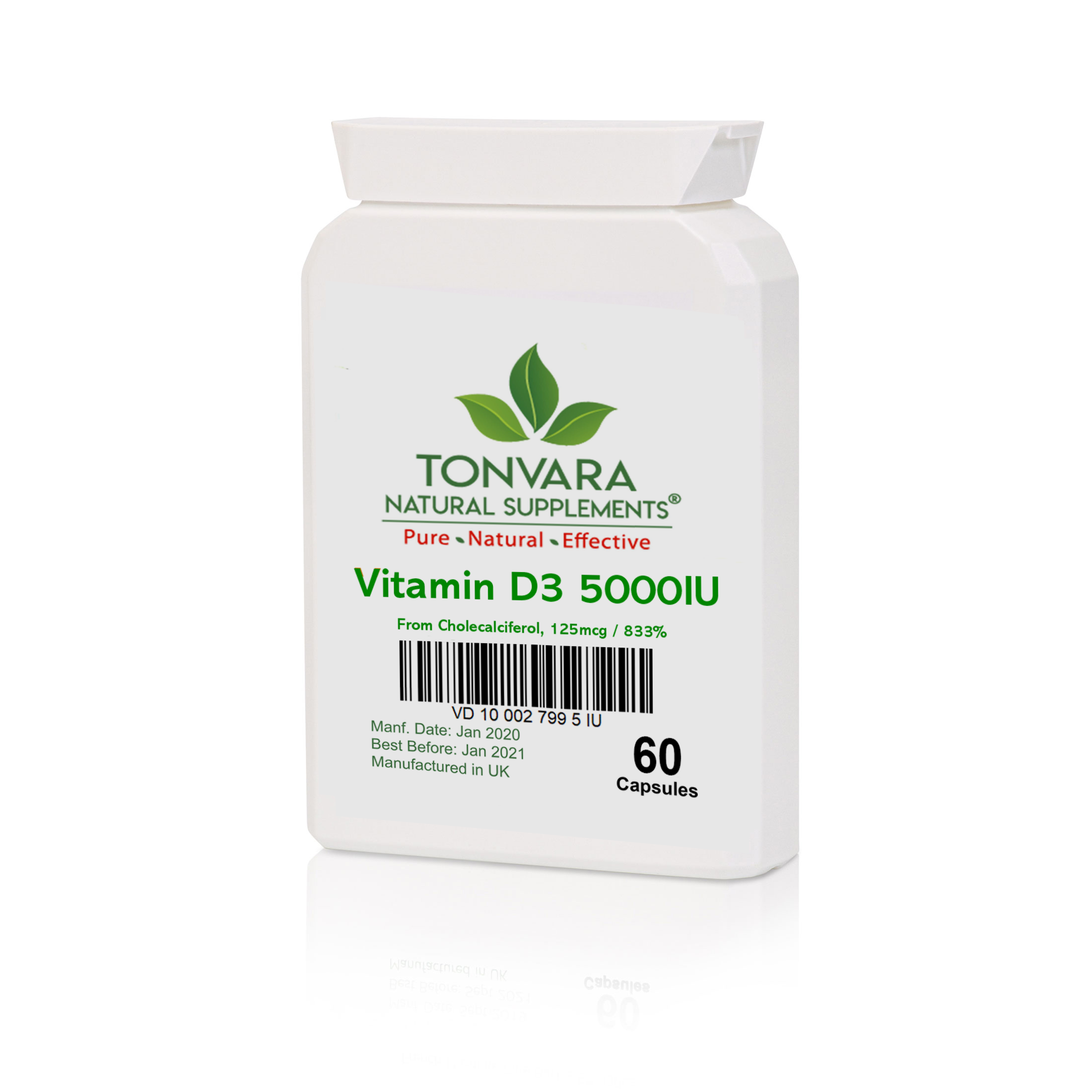 Tonvara Vitamin D3 5000IU From Cholecalciferol, 125mcg / 833%